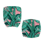 Teal Banana Leaves Pattern Print Office Chair Cover