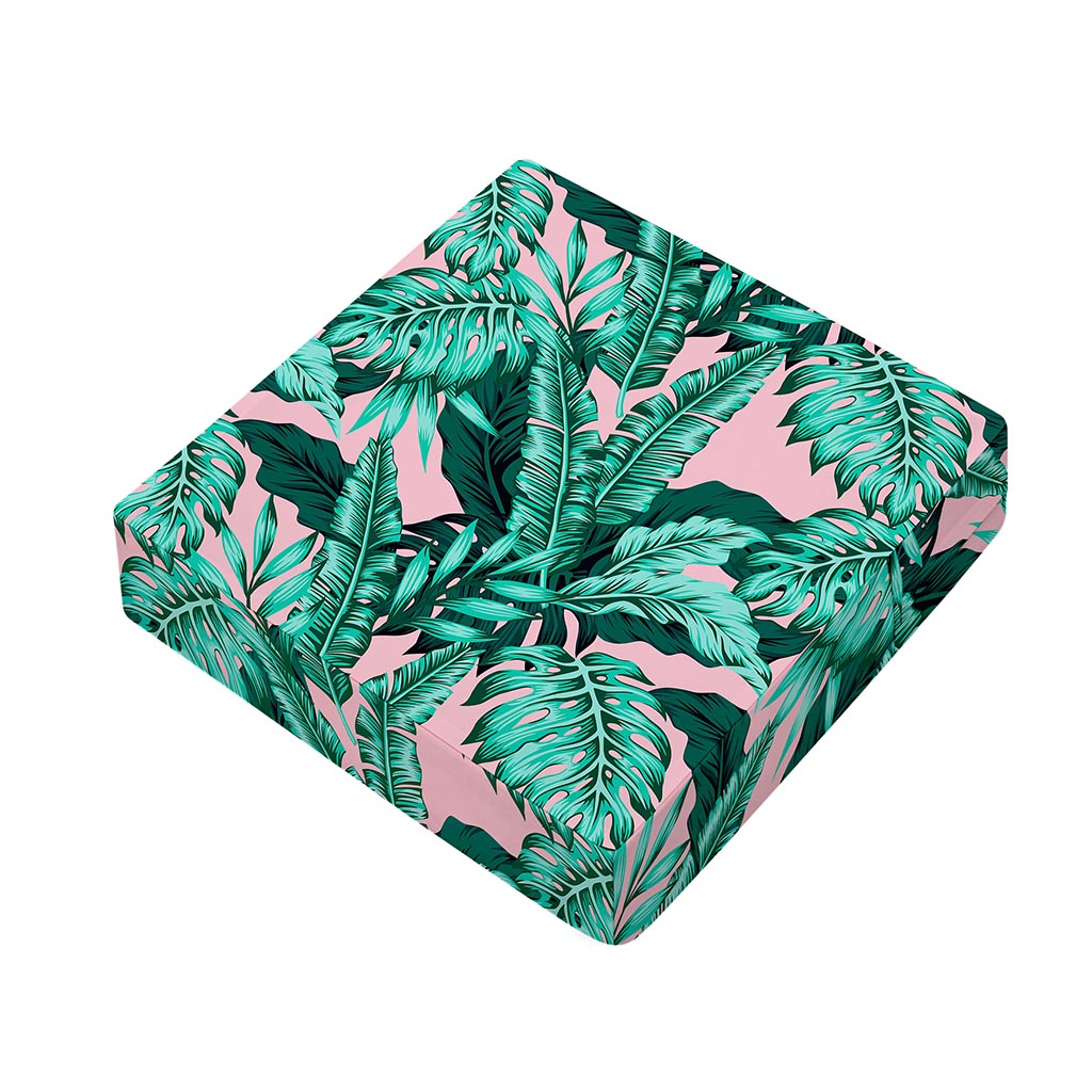 Teal Banana Leaves Pattern Print Outdoor Seat Cushion Cover
