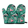 Teal Banana Leaves Pattern Print Oven Mitts