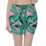 Teal Banana Leaves Pattern Print Pencil Mini Skirt