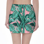 Teal Banana Leaves Pattern Print Pencil Mini Skirt