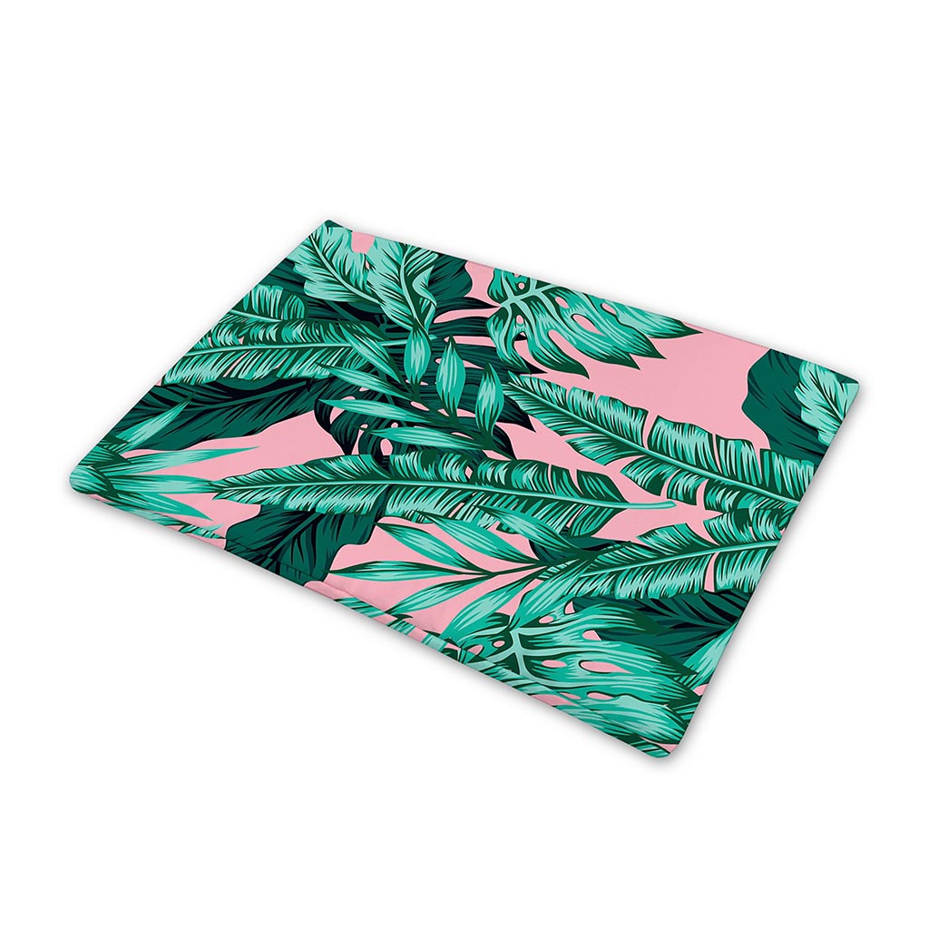Teal Banana Leaves Pattern Print Pet Cooling Mat Cover