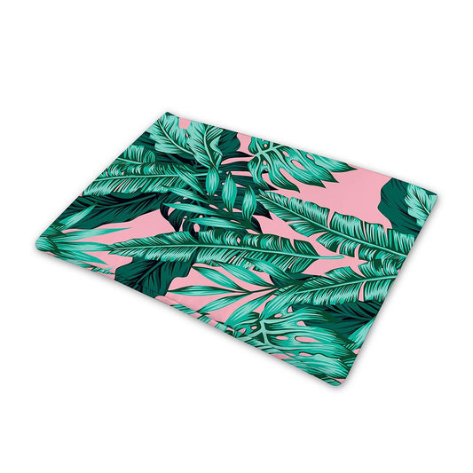 Teal Banana Leaves Pattern Print Pet Cooling Mat Cover