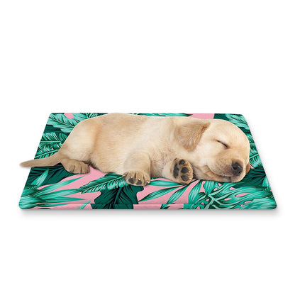 Teal Banana Leaves Pattern Print Pet Cooling Mat Cover