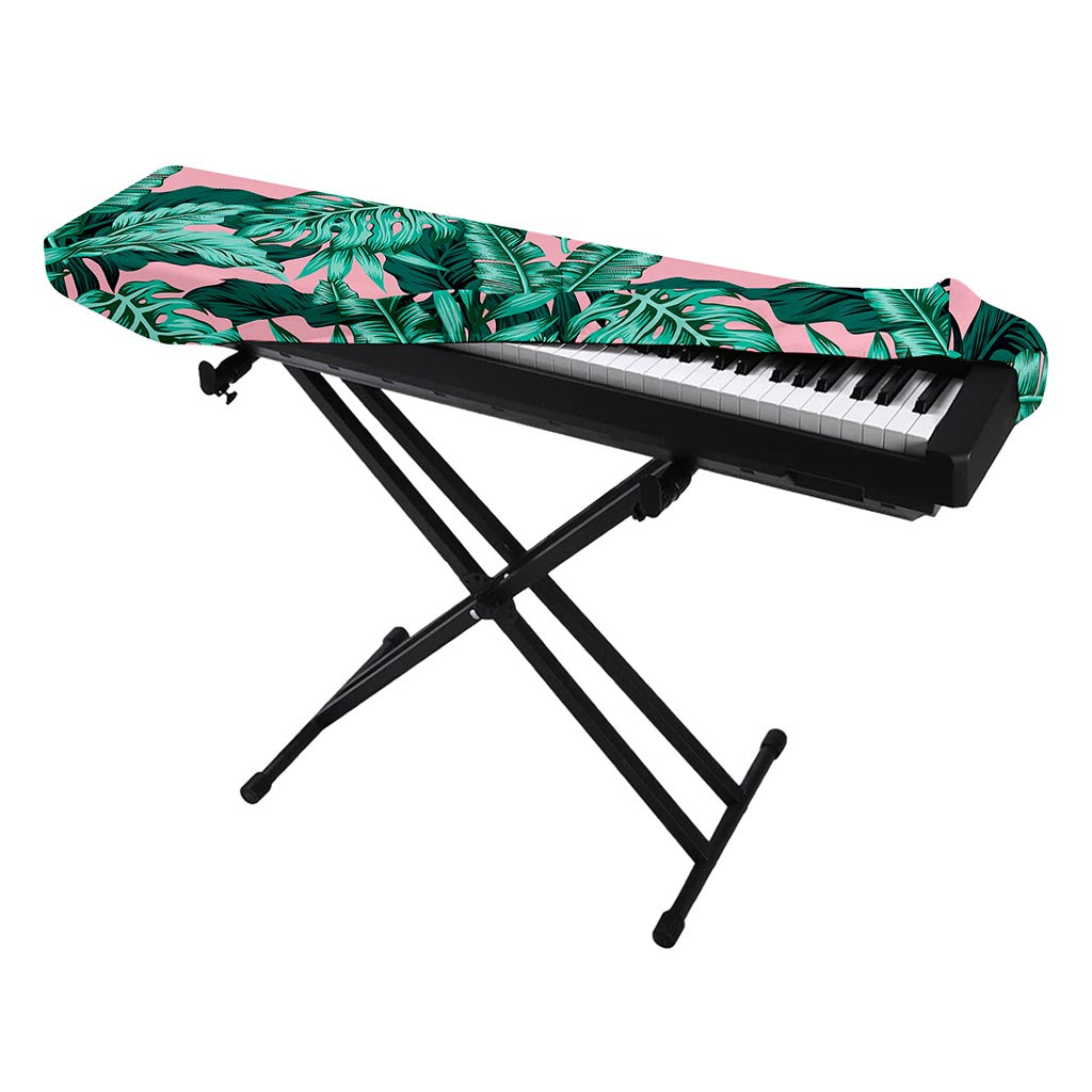 Teal Banana Leaves Pattern Print Piano Keyboard Cover