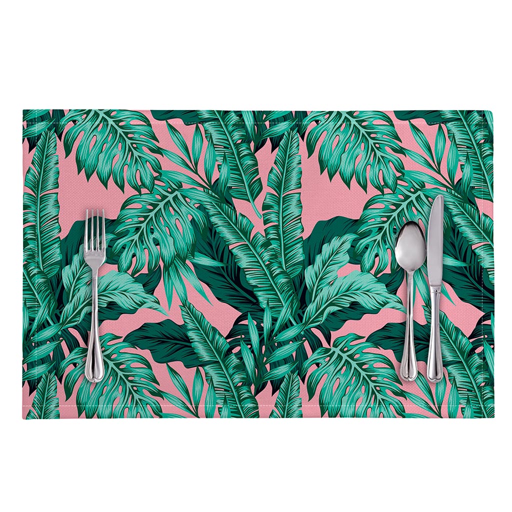 Teal Banana Leaves Pattern Print Placemat