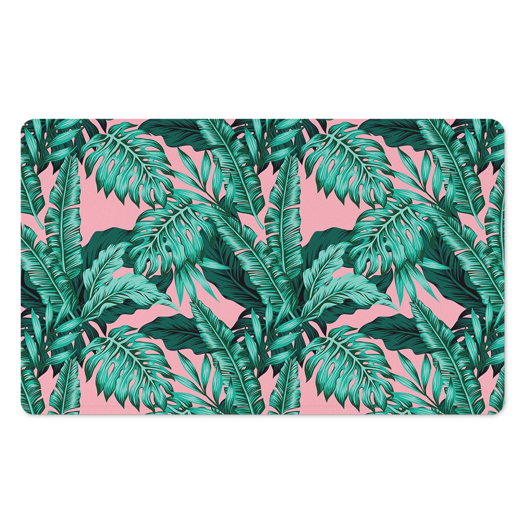 Teal Banana Leaves Pattern Print Polyester Doormat