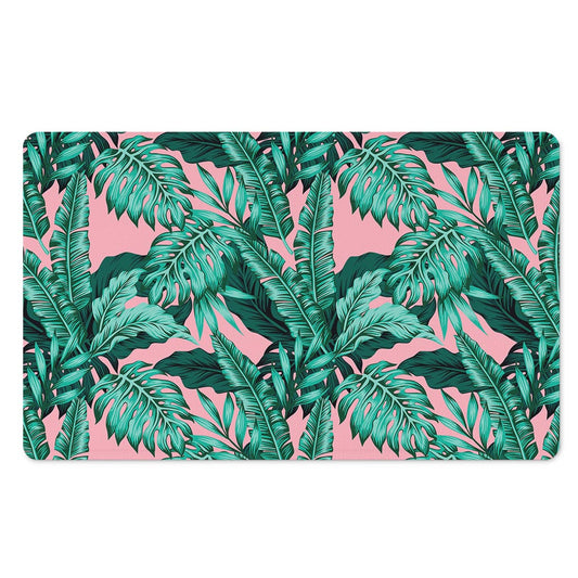 Teal Banana Leaves Pattern Print Polyester Doormat