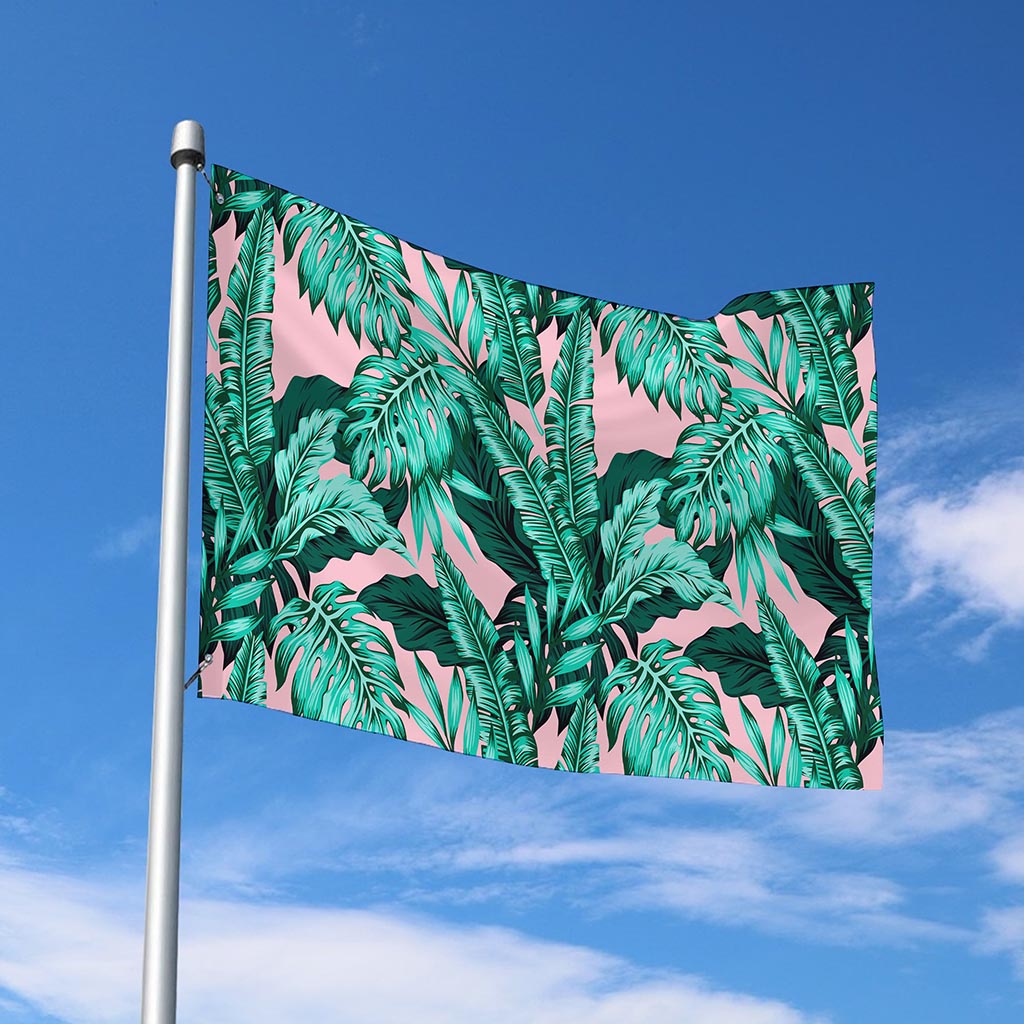 Teal Banana Leaves Pattern Print Polyester Flag