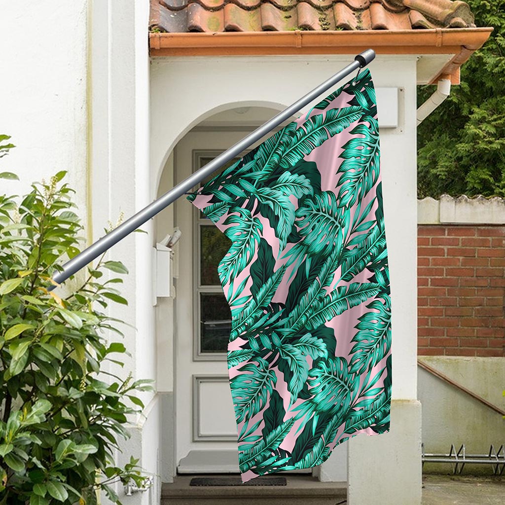 Teal Banana Leaves Pattern Print Polyester Flag