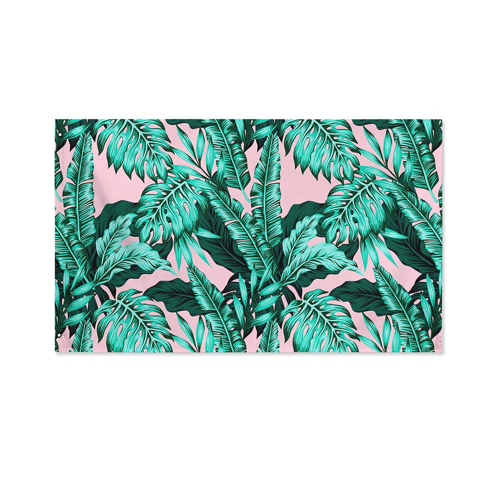 Teal Banana Leaves Pattern Print Polyester Flag