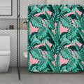 Teal Banana Leaves Pattern Print Polyester Shower Curtain