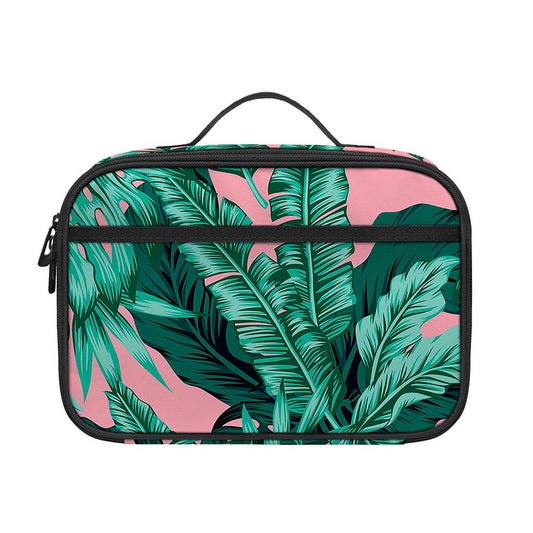 Teal Banana Leaves Pattern Print Portable Lunch Bag
