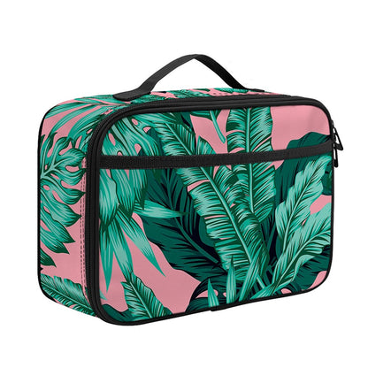 Teal Banana Leaves Pattern Print Portable Lunch Bag
