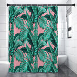 Teal Banana Leaves Pattern Print Premium Shower Curtain