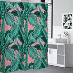 Teal Banana Leaves Pattern Print Premium Shower Curtain