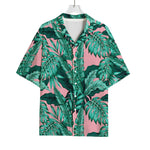 Teal Banana Leaves Pattern Print Rayon Hawaiian Shirt