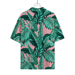 Teal Banana Leaves Pattern Print Rayon Hawaiian Shirt