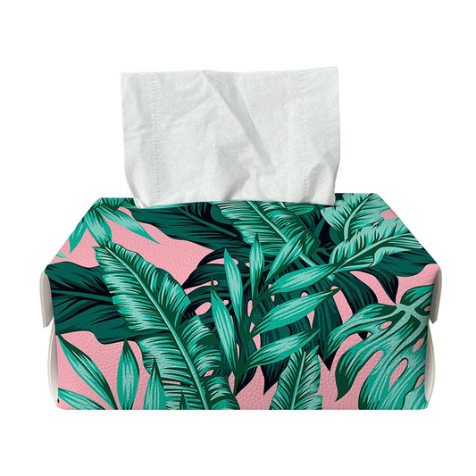 Teal Banana Leaves Pattern Print Rectangle Tissue Box Cover