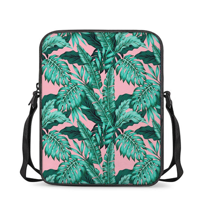 Teal Banana Leaves Pattern Print Rectangular Crossbody Bag