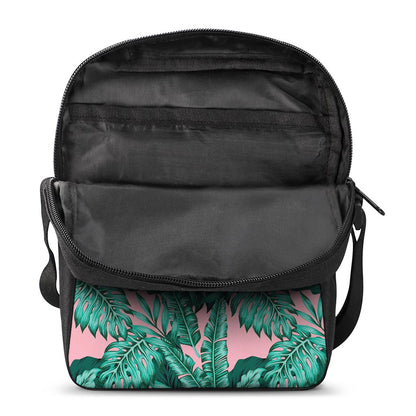 Teal Banana Leaves Pattern Print Rectangular Crossbody Bag