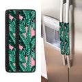 Teal Banana Leaves Pattern Print Refrigerator Handle Covers