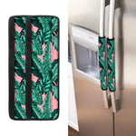 Teal Banana Leaves Pattern Print Refrigerator Handle Covers