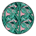 Teal Banana Leaves Pattern Print Round Floor Mat