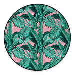 Teal Banana Leaves Pattern Print Round Floor Mat