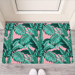 Teal Banana Leaves Pattern Print Rubber Doormat