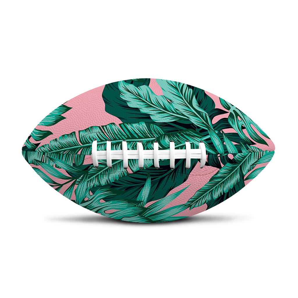 Teal Banana Leaves Pattern Print Rugby Ball