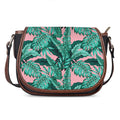 Teal Banana Leaves Pattern Print Saddle Bag
