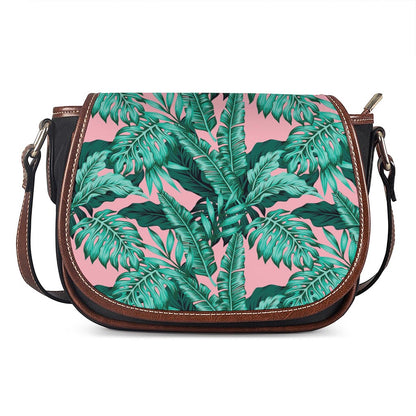 Teal Banana Leaves Pattern Print Saddle Bag