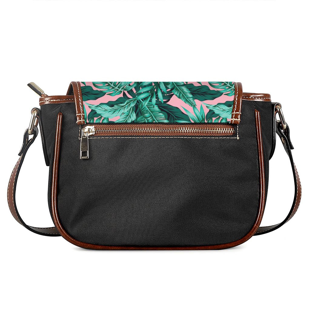 Teal Banana Leaves Pattern Print Saddle Bag
