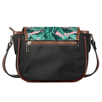 Teal Banana Leaves Pattern Print Saddle Bag