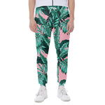 Teal Banana Leaves Pattern Print Scuba Joggers