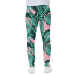 Teal Banana Leaves Pattern Print Scuba Joggers