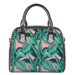 Teal Banana Leaves Pattern Print Shoulder Handbag