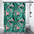 Teal Banana Leaves Pattern Print Shower Curtain