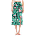 Teal Banana Leaves Pattern Print Side Slit Midi Skirt