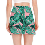 Teal Banana Leaves Pattern Print Side Slit Mini Skirt