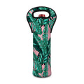 Teal Banana Leaves Pattern Print Single Neoprene Wine Tote