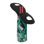 Teal Banana Leaves Pattern Print Single Neoprene Wine Tote