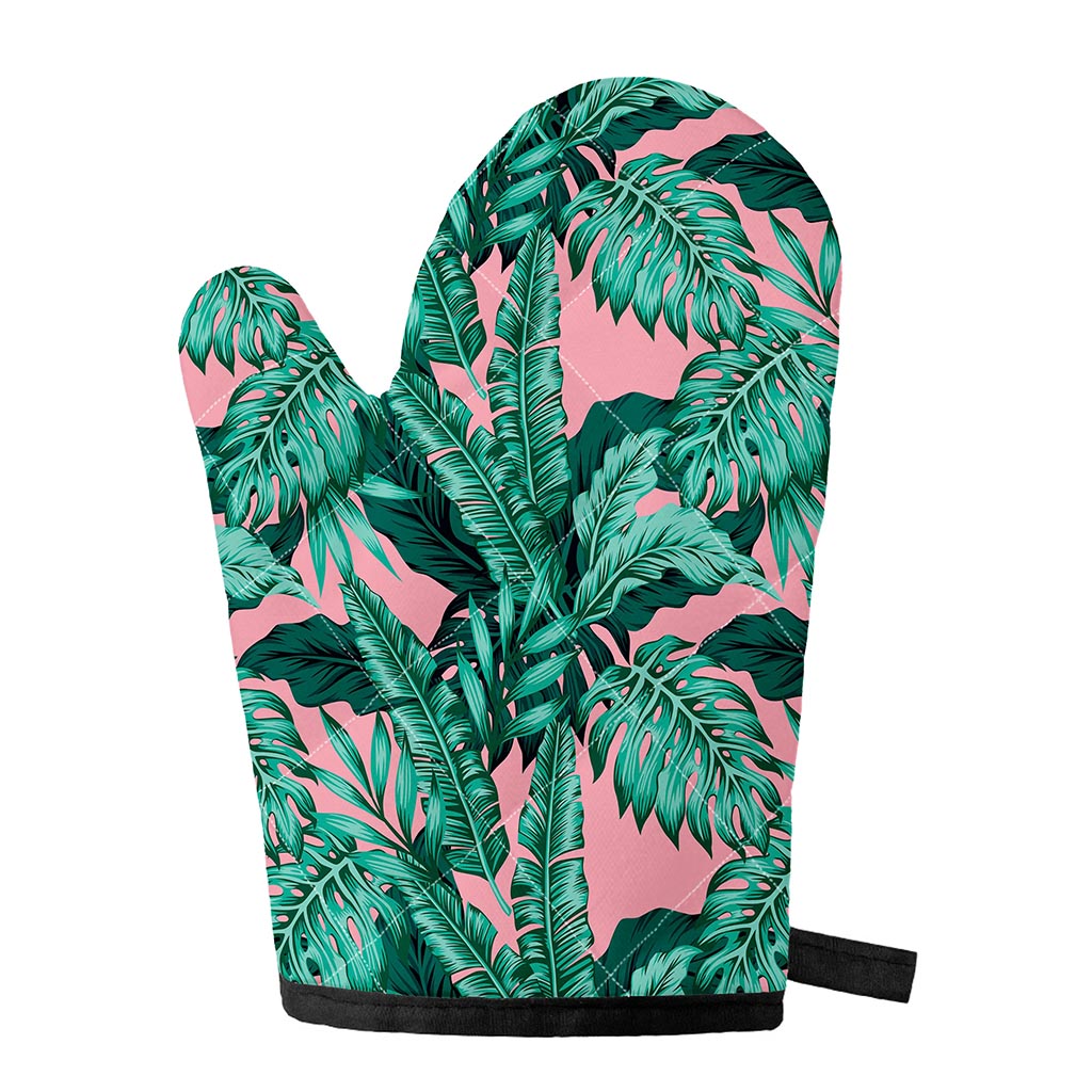 Teal Banana Leaves Pattern Print Single Oven Mitt