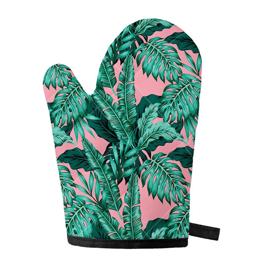 Teal Banana Leaves Pattern Print Single Oven Mitt