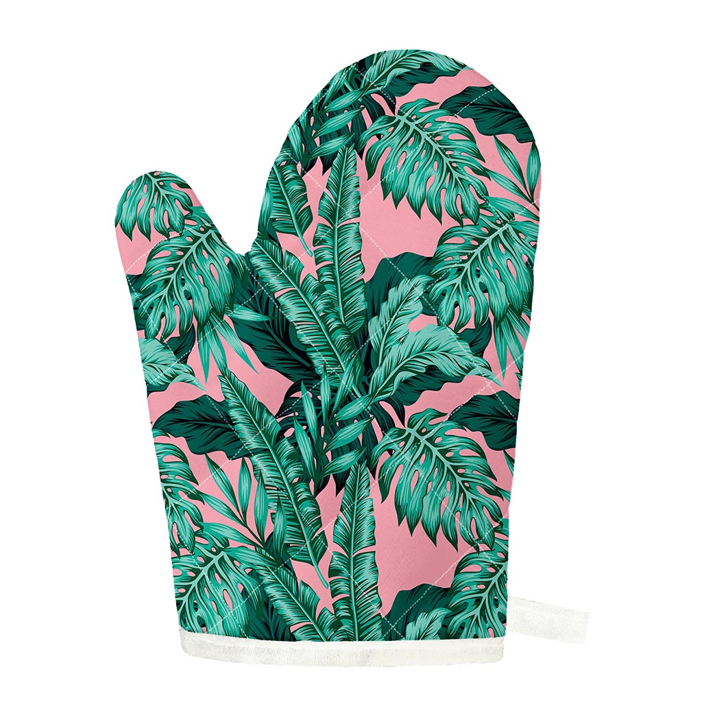 Teal Banana Leaves Pattern Print Single Oven Mitt