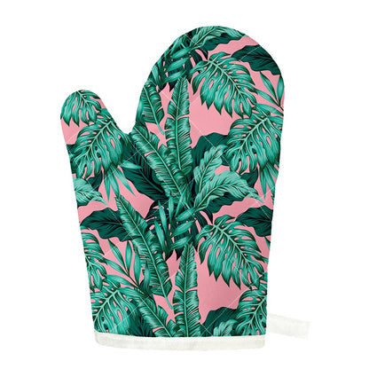 Teal Banana Leaves Pattern Print Single Oven Mitt