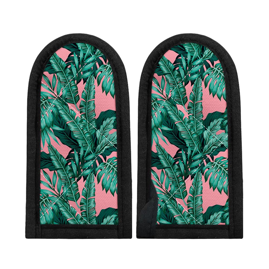 Teal Banana Leaves Pattern Print Skillet Handle Cover