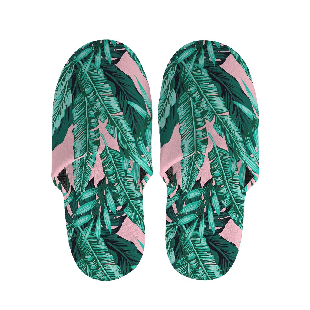 Teal Banana Leaves Pattern Print Slippers