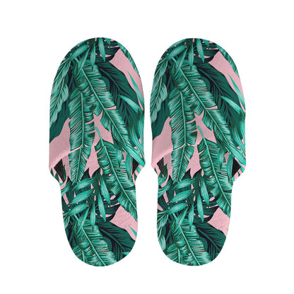 Teal Banana Leaves Pattern Print Slippers